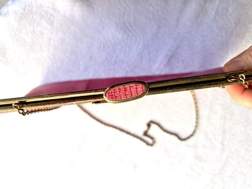 Vintage Mid Century Leather Pink Shoulder Clutch Snakeskin Pattern - Picture 10 of 12