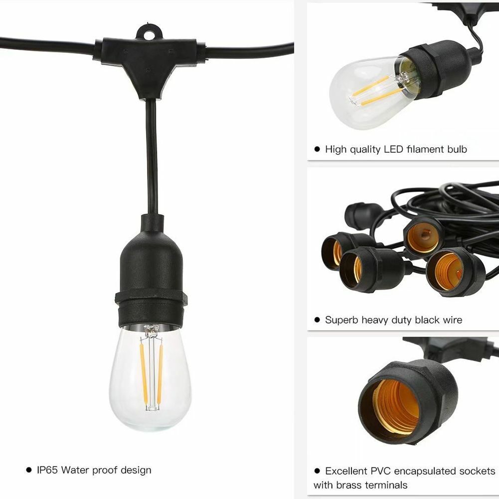 49FT Heavy Duty Festoon E27 IP65 Waterproof LED Outdoor Garden String
