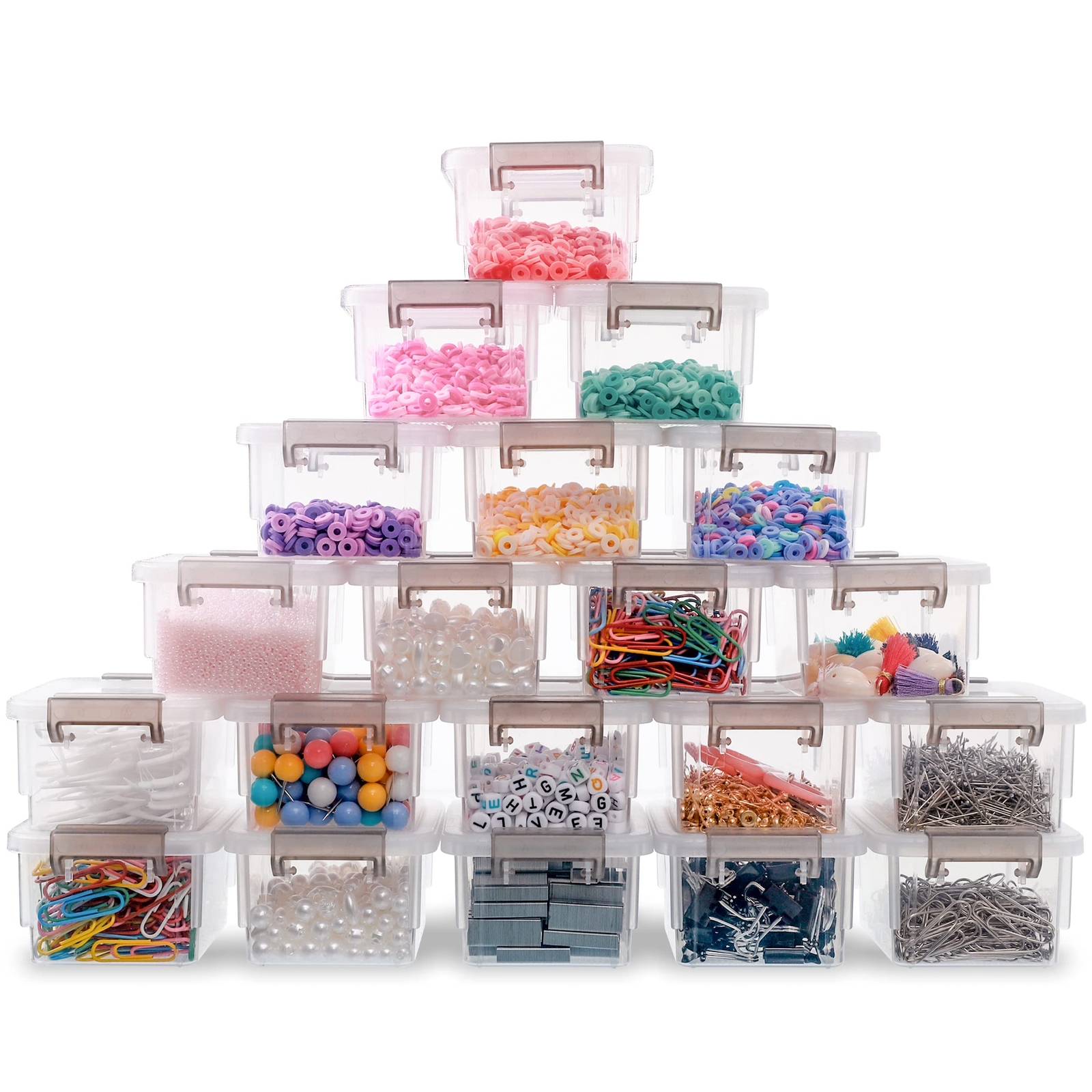 20-Pack Clear Plastic Bead Organizers with Lids for Craft Storage