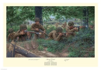 Dick Winters and Easy Company at Carentan art autographed by two WWII heroes - Image 1 of 4