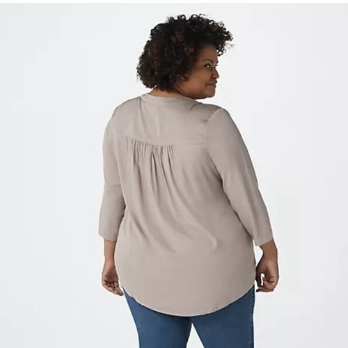 NEW Lisa Rinna Collection Plum Wine Blouse Plus Size 1X Stretch Woven Open Neck - Picture 10 of 11
