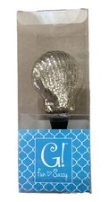 G  Silvered Glass Clam Shell Metal Bottle Stopper in Box 5 inches long