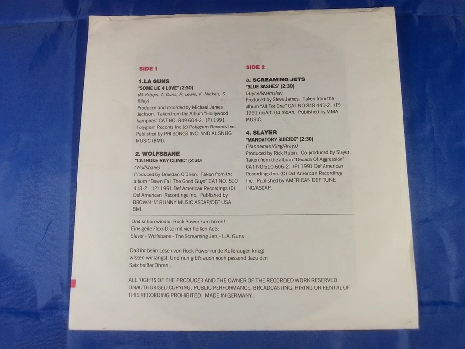 ROCK POWER MAGAZINE 4 Track Promo Flexi 7" Single Slayer LA Guns Wolfsbane ... - Bild 3 von 4