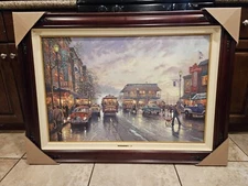 Thomas Kinkade City by the Bay.Sunset on Fisherman's Wharf CANVAS 24" X 36" COA