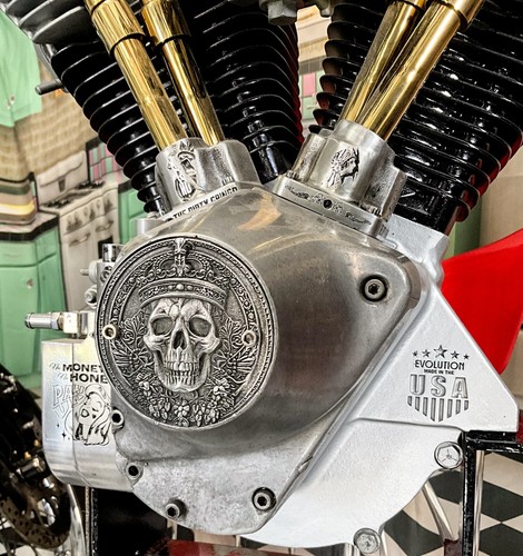 Vicla Wicked Skull King Carved Evo Shovelhead Timing Cover Harley Davidson - Picture 9 of 9