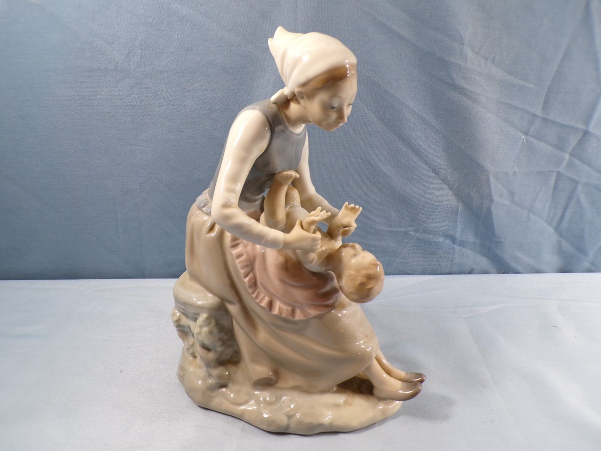 Large NAO by Lladro Porcelain Figurine - Woman Playing with Son or