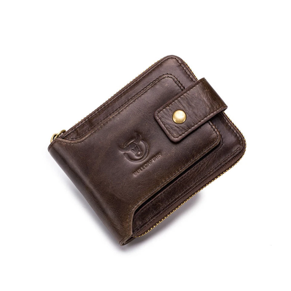 BULLCAPTAIN Men's RFID Real Genuine Leather Wallet Cards Coin slots Zip AU