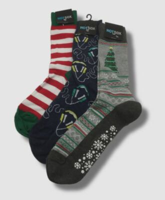 $36 Hot Sox Men's Blue Red 3 Pair Pack Christmas Cotton Socks Shoe 6-12