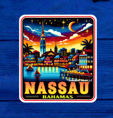 Nassau Bahamas Beach Sticker Decal 3.1'' x 2.75'' Vinyl Souvenir Travel Vacation