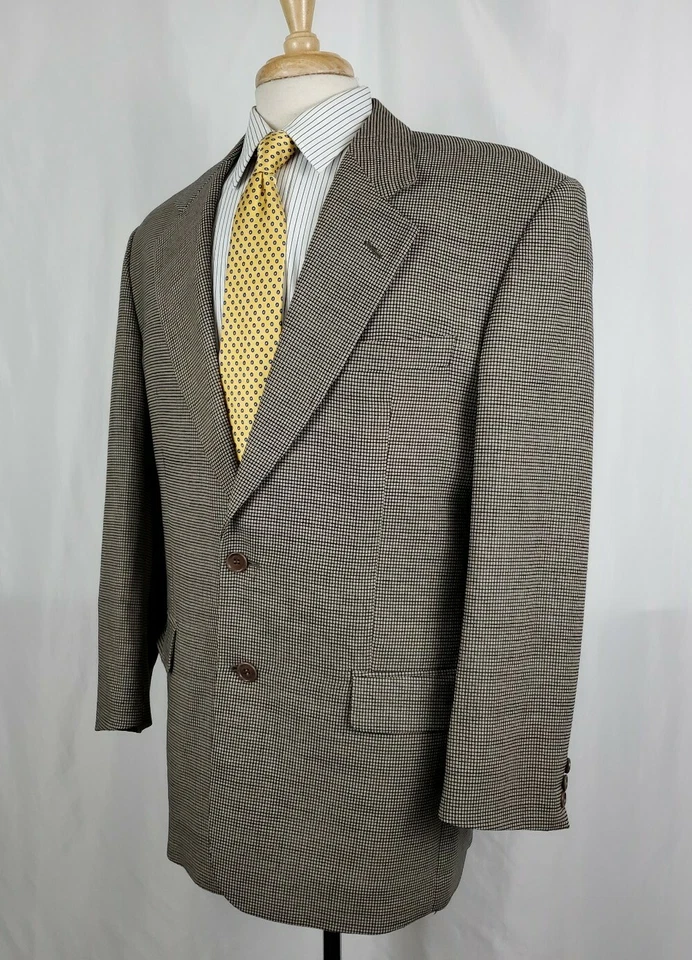 Michele D'ambria Mens Wool Sport Coat Jacket 43R Navy Tan Check, Made in Italy - Imagem 3 de 4