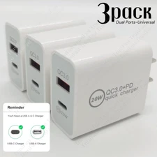 3PACK PD Type C USB A Fast Charger Plug 20W Wall Adapter For iPhone Android Lot