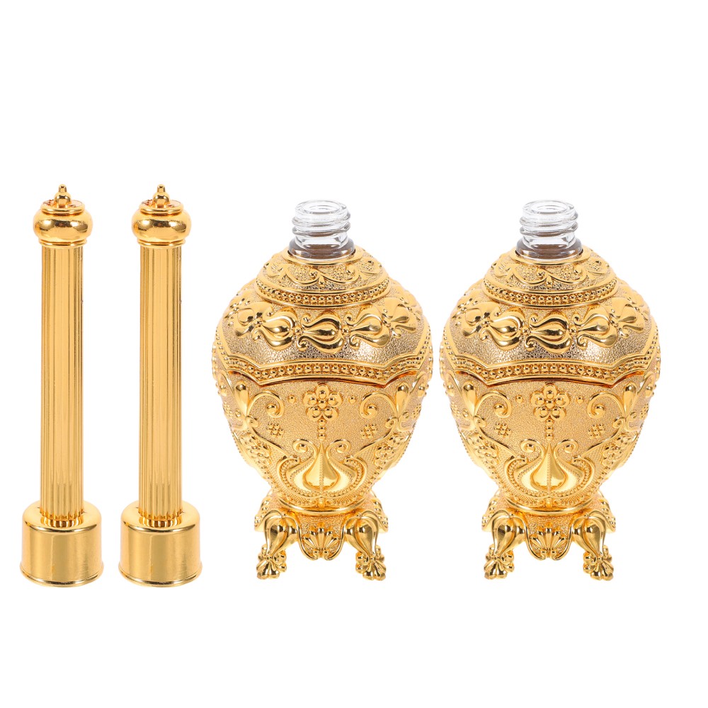 2 Pcs Catholic Christian Holy Water Bottles Decorative Glass Alloy Water Holder