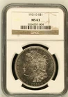1921 D Morgan Silver Dollar NGC MS-63