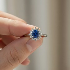 1.80CTW Lab Created Blue Sapphire Cluster Engagement Ring 14K White Gold 925