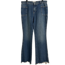 We The Free Izzy Low Rise Flare Jeans Size 31 Blue Frayed Hem Boho Festival