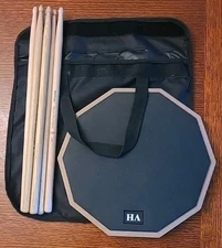 12" Double-Sided Silent Professional Drum Pad with Sticks and Carry Bag EUC