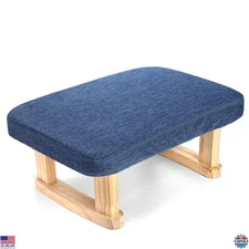 Lawei Small Rectangle Ottoman Foot Stool, 6.7''H Fabric Seat with Wood Legs,