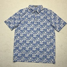 Straight Down Golf Polo Shirt Men's Medium Blue  White Floral Soft Performance