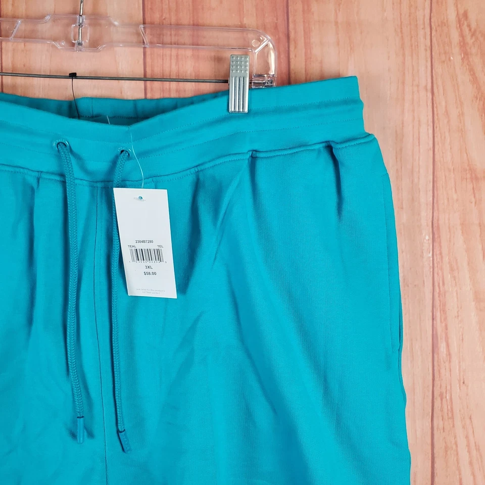Staple Pigeon Mens Sweat Shorts Sz 3XL Teal Drawstring 80% Cotton Back Pocket - Image 2 of 4