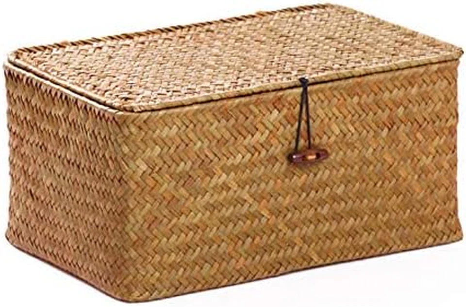 Seagrass Cesta Vimini Con Coperchio Cestini Portaoggetti Naturale (Piccolo 26Cmx - Immagine 4 di 4