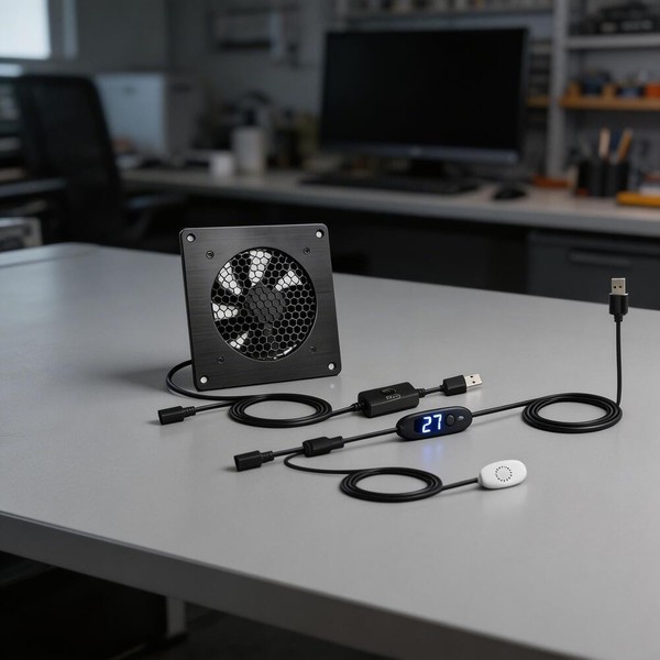 Ventilador USB de aluminio negro 80 mm 120 mm 3 velocidades silencioso 19,3 dB control de temperatura 0-60C