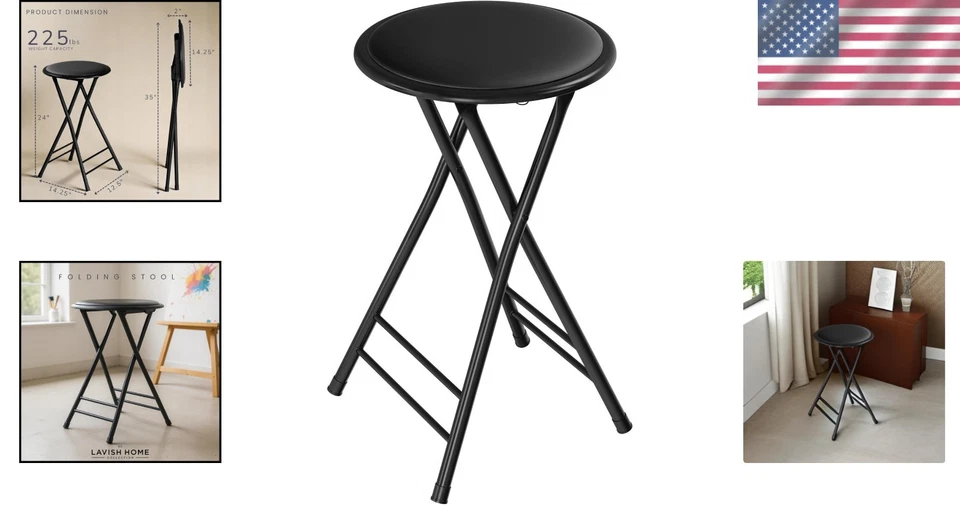 Compact Backless Stool - 24" Barstool for Kitchen - Black - Image 2 of 4