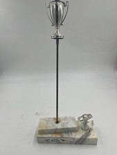 Vintage 1970s Drag Car Racing Silver Trophy - Metal and Marble Made In Italy