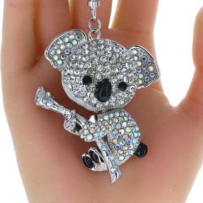 3D Silver Finish Koala Clear & AB Rhinestone Keychain Bag Charm