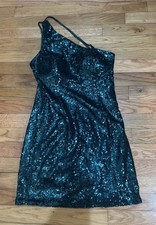 Lulus Teal Green Sequined One Shoulder Mini Dress Cocktail Party Small