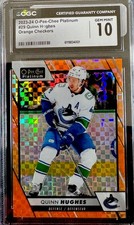 2023 OPC Platinum Quinn Hughes Orange Checkers /25 CGC 10 Canucks SP Low Serial