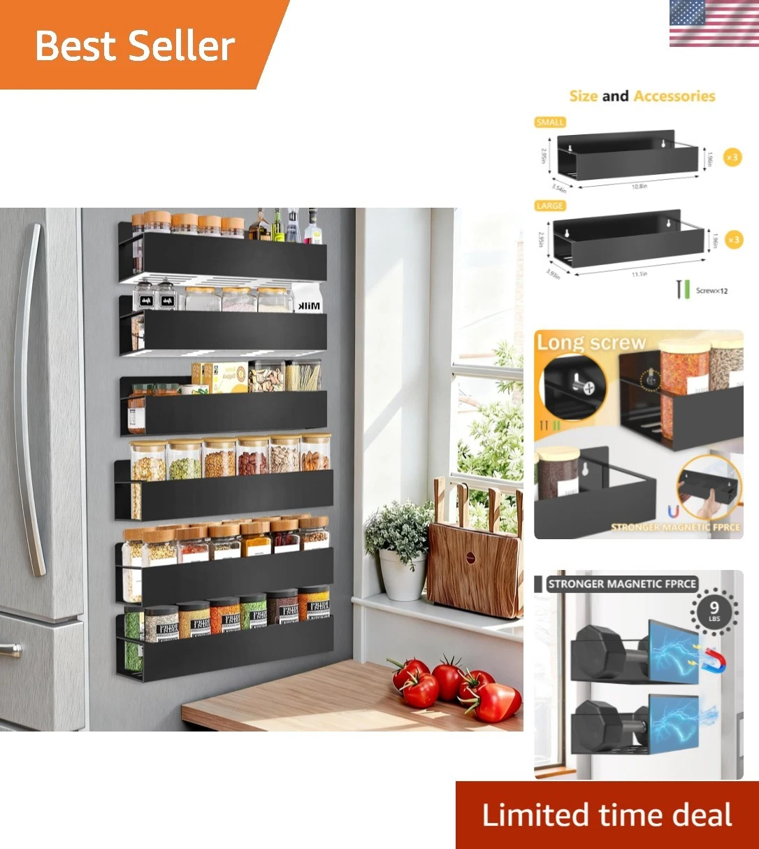Magnetic Spice Rack Organizer for Fridge Seasoning Organizer for Kitchen stor...