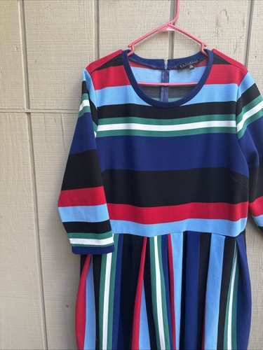 Eloquii Opposing Striped Knit Dress Size 24 Pleated A Line Multicolor Colorful - Picture 7 of 15