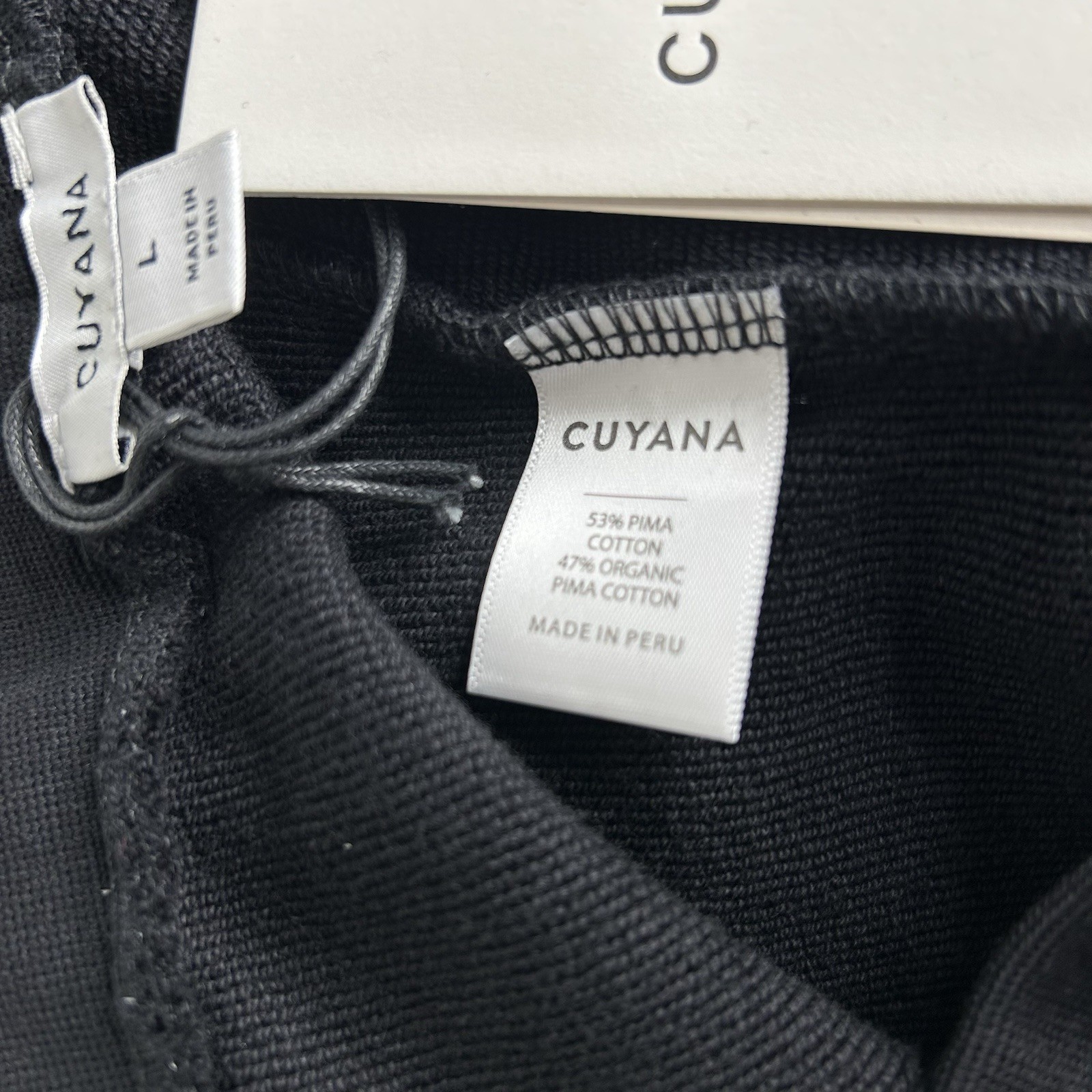 CUYANA Women L Black Organic Pima Cotton Terry Elastic Waist Split Front Skirt