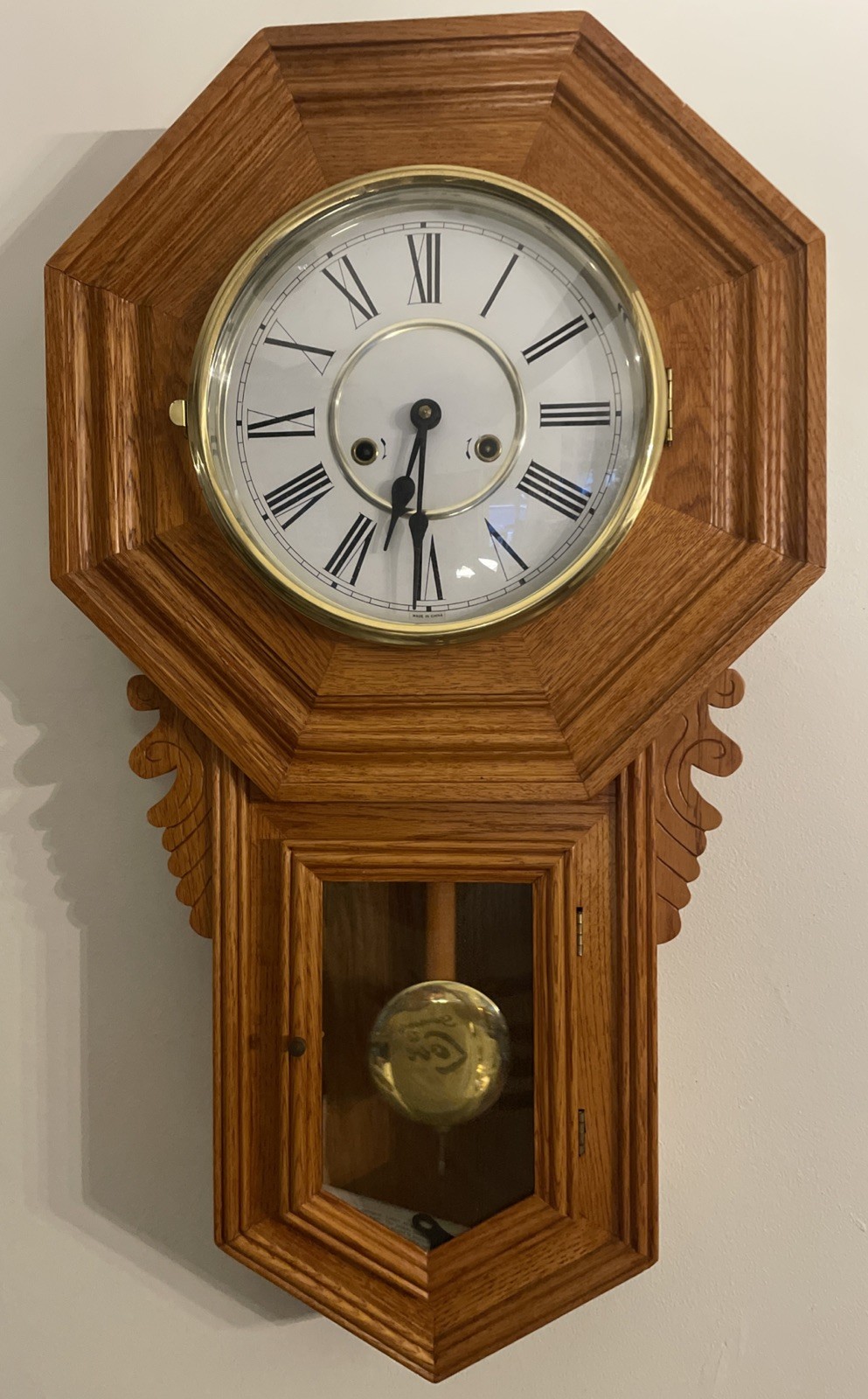 AWESOME VTG 30In Wall Clock W/Chimes Regulator Style Works & Key 31 Day Korea