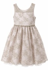 American Princess Girls Size 4 Ivory Gold Floral Fit  Flare Sleeveless Dress