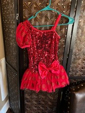 Weissman One Shoulder Red Sequin Dance Costume Tutu Dress Kids Costume LC