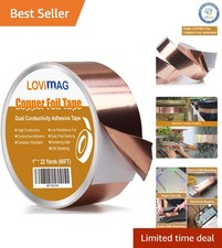 Copper Foil Tape 1"x66FT - Dual Conductive Adhesive for EMI Shielding  Crafts