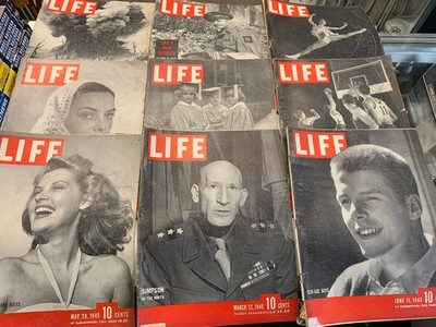 (9) ISSUES 1945 LIFE MAGAZINE INTACT COMPLETE MARCH JUNE MAY FREE SHIPPING 