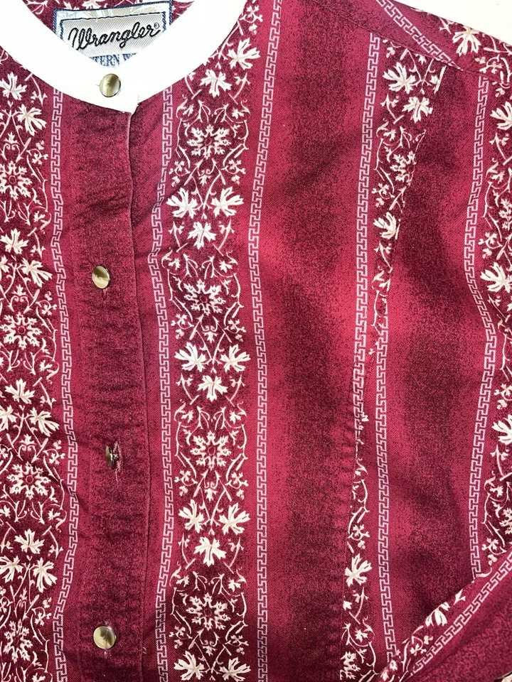 Camisa De Colección Wrangler Para Mujer Talla S Western Floral Rayas Roja Años 90 Algodón Foto 3 de 4