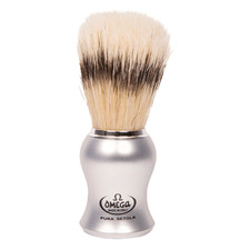 Omega Matte Silver Handle Shaving Brush On Black Stand 81229