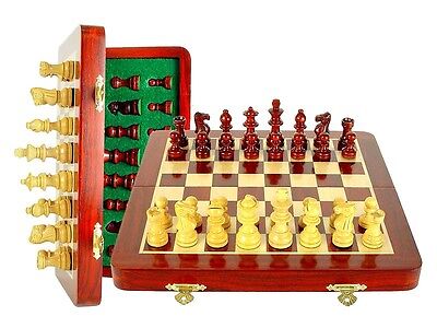 10/" Chess Set Travel Magnetic Folding Board Rose Wood House of Chess