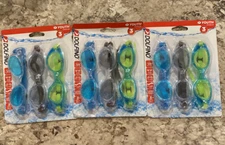 3 Pack Dolfino Swimming Goggles Youth 7+ Blue Green Grey UV Protection PC Lenses