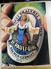 St Pauli Girl German Beer Poster Girlie Bremen, Germany Beer Maiden 24”x18” VTG
