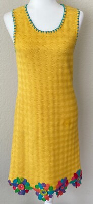 Vintage MICHAEL SIMON Wms M Yellow/Gold Knit Sleeveless Flower Hem Dress