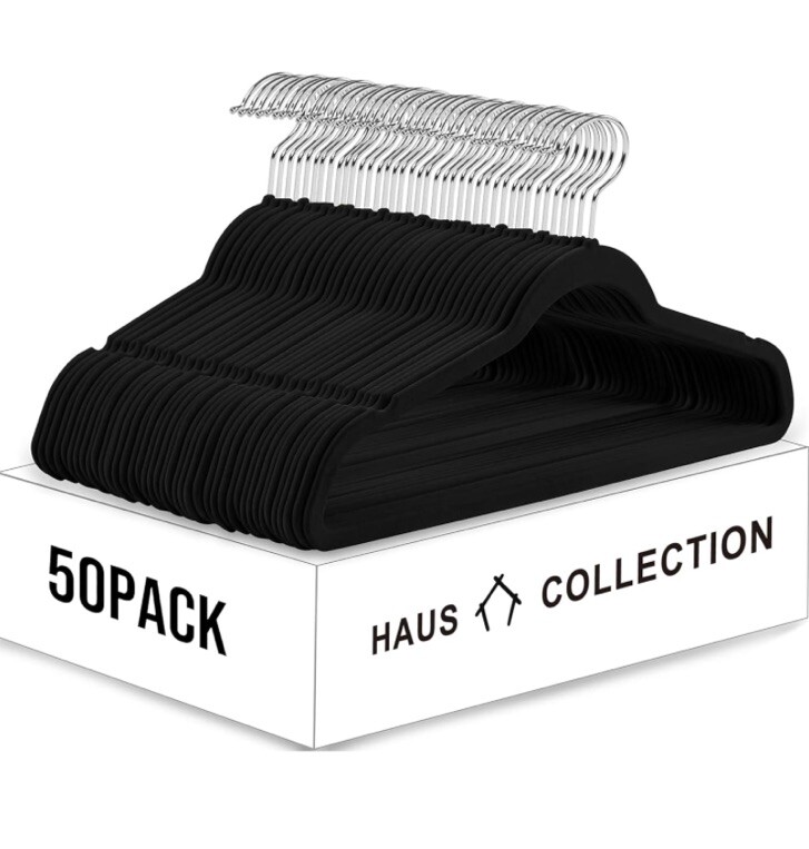 50-Pack Black Premium Non-Slip Velvet Clothes Hangers-image