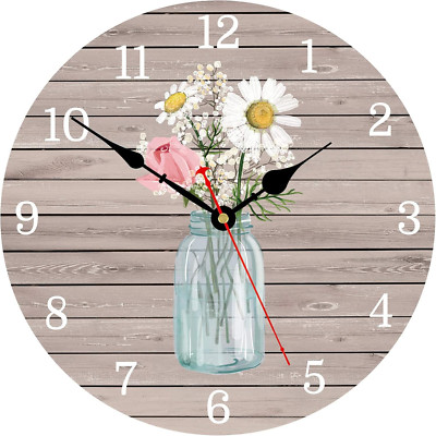 Kitchen Wall Clock 8 Inch Battery Operated Vintage round Wooden Wall Clocks Clas