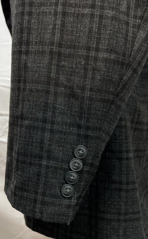 Jaqueta Blazer Masculina Haggar Classic Fit Cinza Carvão Janela Xadrez Preta 50L - Imagem 3 de 4