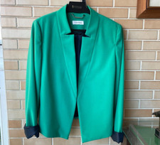 Calvin Klein Women's Inverted Notched Lapel Jacket Jade Green Cropped Blazer