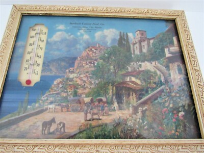 Antique Advertising Picture / Thermometer Seaside Villa - ''Starbuck Cement'' -EUC