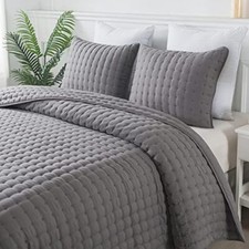 Size Quilt Bedding Sets with Pillow Sham, Deep Lightweight Soft Twin Dark Grey